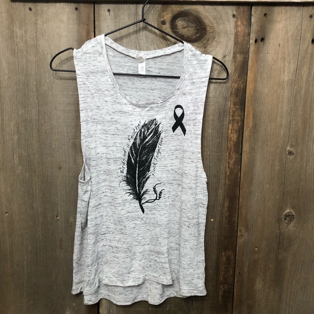 Bella Canvas Feather Graphic Muscle Tank in Heather Gray